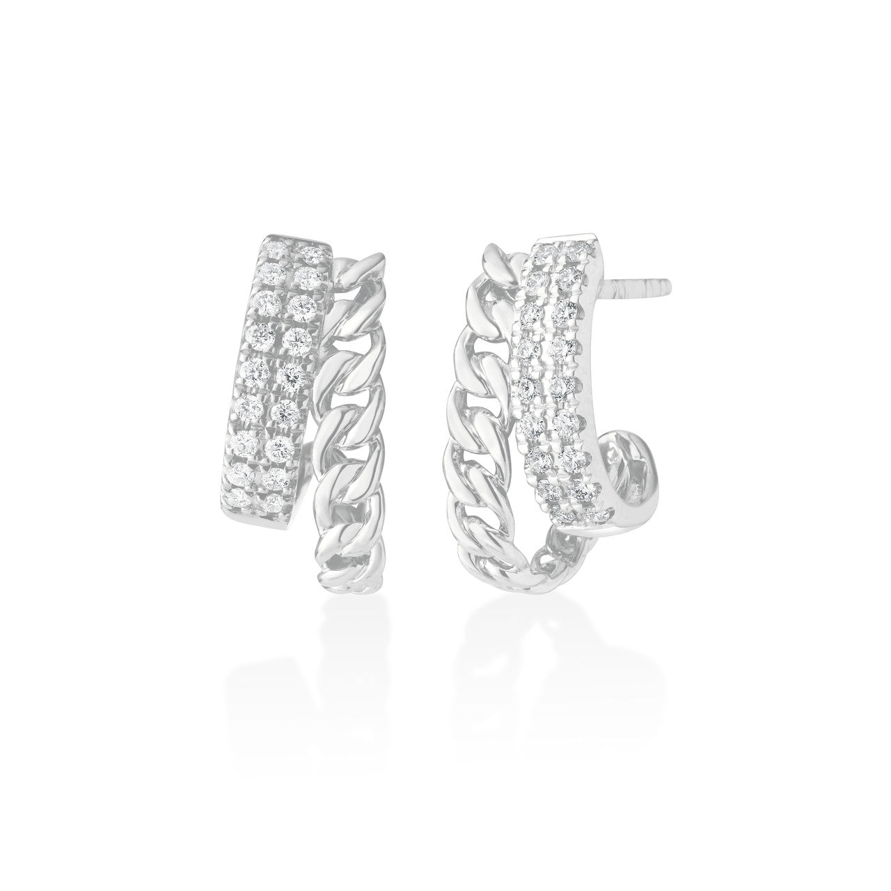 Diamond and Cuban Chain Earrings, 14k white gold - URBAETIS Fine Jewelry
