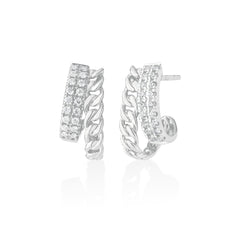Diamond and Cuban Chain Earrings, 14k white gold - URBAETIS Fine Jewelry