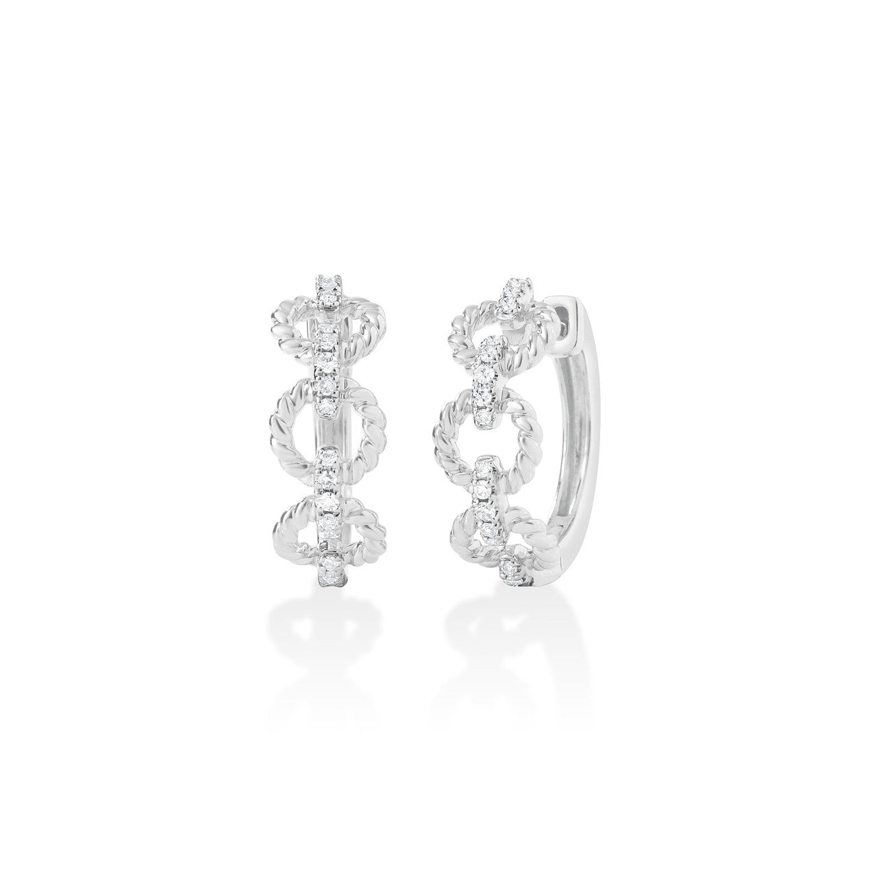 Twisted Open Circle Huggies, 14k white gold - URBAETIS Fine Jewelry