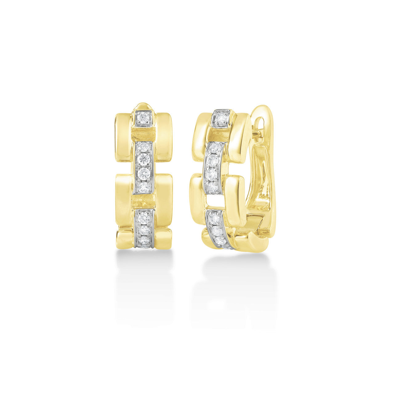 Gold and Diamond Deco Link Earrings, 14k yellow gold - URBAETIS Fine Jewelry