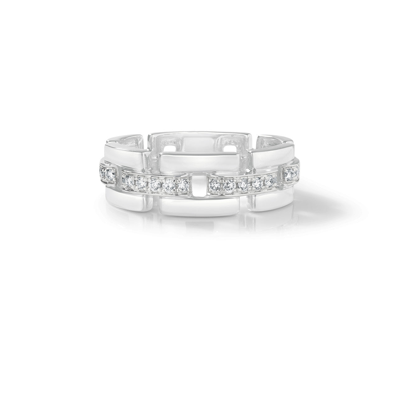 Gold and Diamond Deco Link Ring, 14k white gold - URBAETIS Fine Jewelry