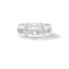 Gold and Diamond Deco Link Ring, 14k white gold - URBAETIS Fine Jewelry