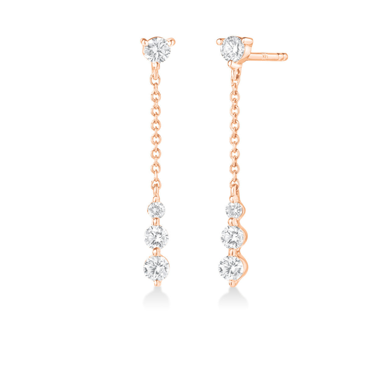 Graduated Diamond Single Prong Drop Earrings, 14k rose gold -URBAETIS Fine Jewelry