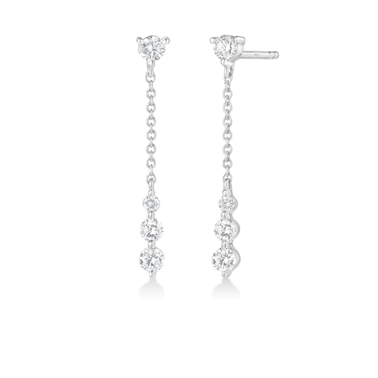 Graduated Diamond Single Prong Drop Earrings, 14k white gold -URBAETIS Fine Jewelry