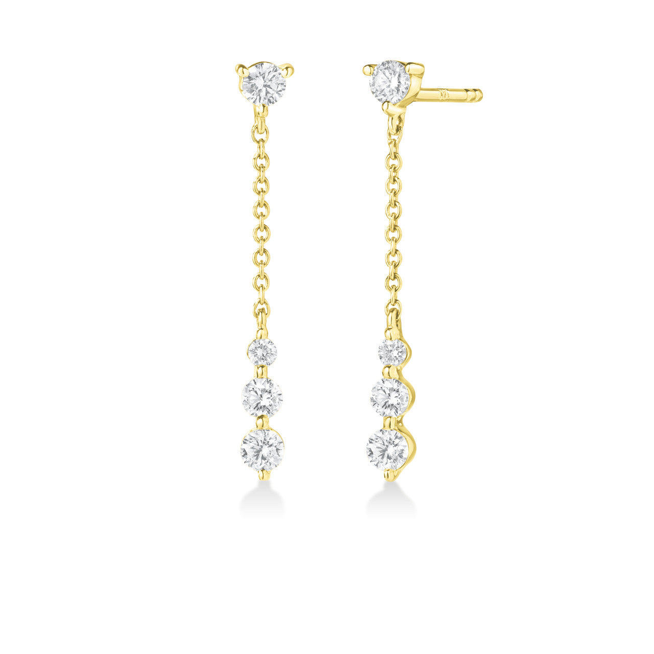 Graduated Diamond Single Prong Drop Earrings, 14k yellow gold -URBAETIS Fine Jewelry