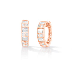 Baguette and Princess Cut Diamond Huggies, 14k rose gold - URBAETIS Fine Jewelry