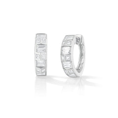 Baguette and Princess Cut Diamond Huggies, 14k white gold - URBAETIS Fine Jewelry