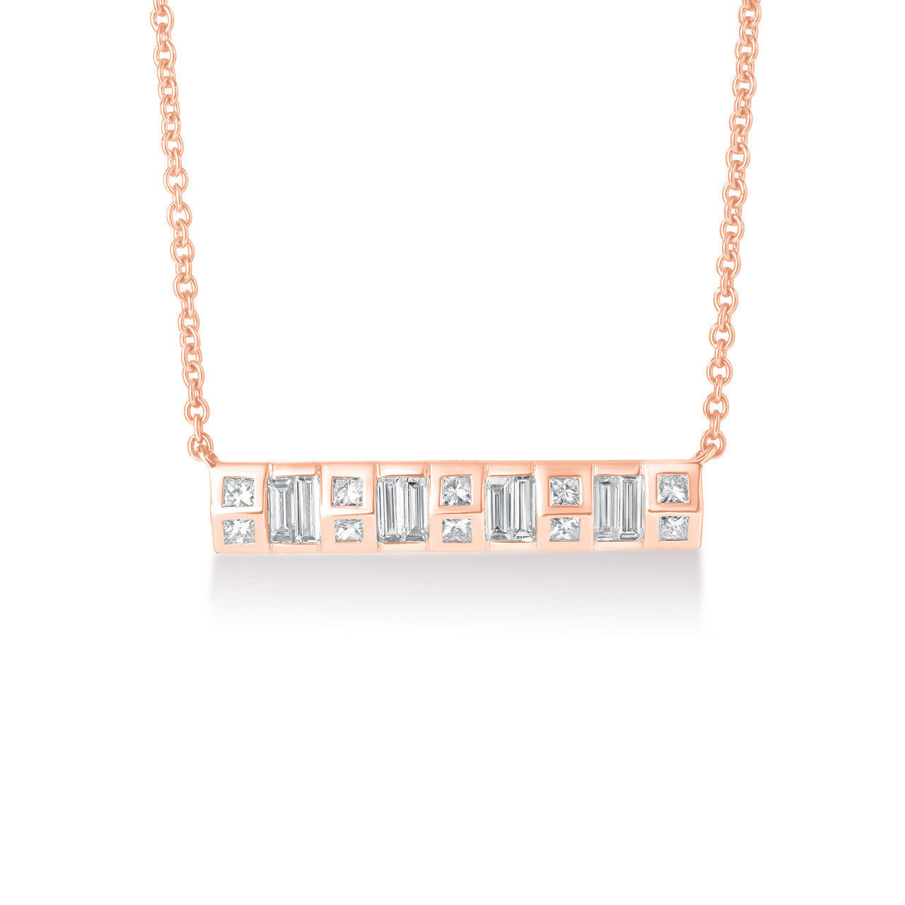 Baguette and Princess Cut Diamond Necklace, 14k rose gold - URBAETIS Fine Jewelers