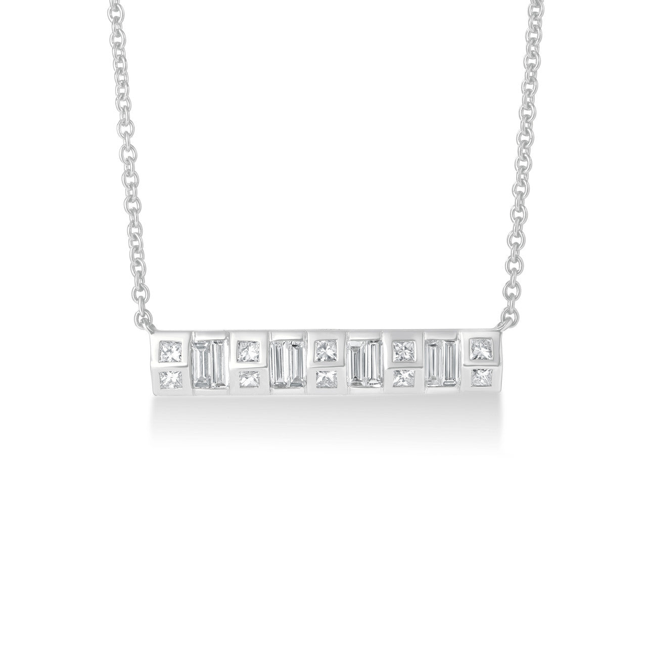 Baguette and Princess Cut Diamond Necklace, 14k white gold - URBAETIS Fine Jewelers