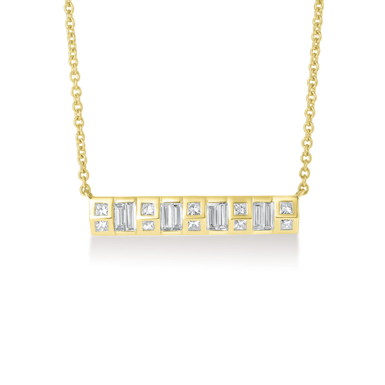 Baguette and Princess Cut Diamond Necklace, 14k yellow gold - URBAETIS Fine Jewelers