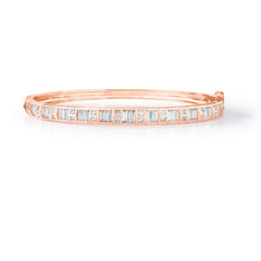 Baguette and Princess Cut Diamond Bangle, 14k rose gold - URBAETIS Fine Jewelry