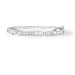 Baguette and Princess Cut Diamond Bangle, 14k white gold - URBAETIS Fine Jewelry