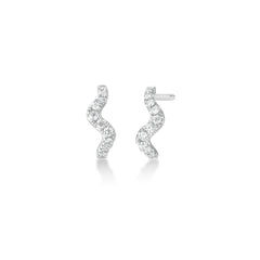 9mm Diamond Wave J Hoops , 14k white gold - URBAETIS Fine Jewelry