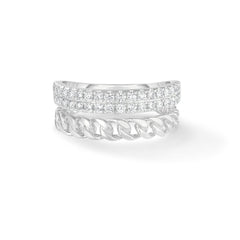 Diamond and Cuban Chain Double Ring, 14k white gold - URBAETIS Fine Jewelry