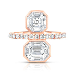 Asscher and Emerald Diamond Illusion Statement Ring, 14k rose gold - URBAETIS Fine Jewelry