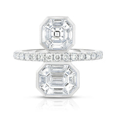 Asscher and Emerald Diamond Illusion Statement Ring, 14k white gold - URBAETIS Fine Jewelry