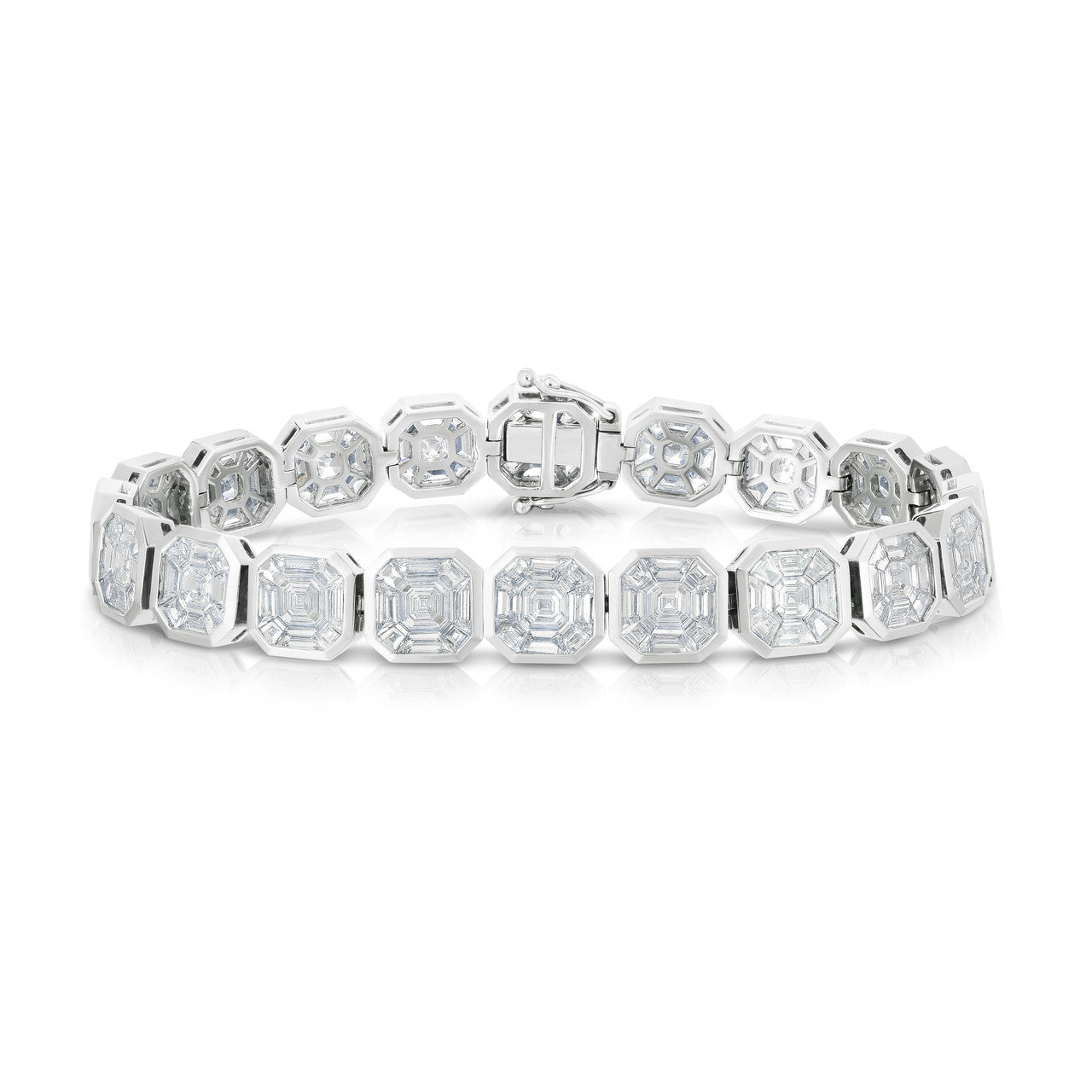 Asscher Diamond Illusion Tennis Bracelet, 14k white gold- URBAETIS Fine Jewelry