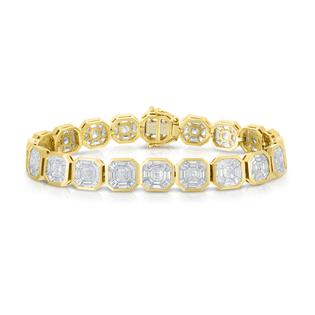 Asscher Diamond Illusion Tennis Bracelet, 14k yellow gold - URBAETIS Fine Jewelry