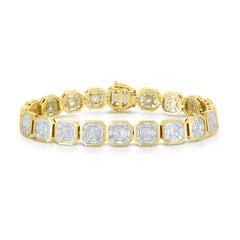 Asscher Diamond Illusion Tennis Bracelet, 14k yellow gold - URBAETIS Fine Jewelry