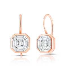 Asscher Diamond Illusion Bezel Set Drop Earrings, 14k rose  gold- URBAETIS Fine Jewelry