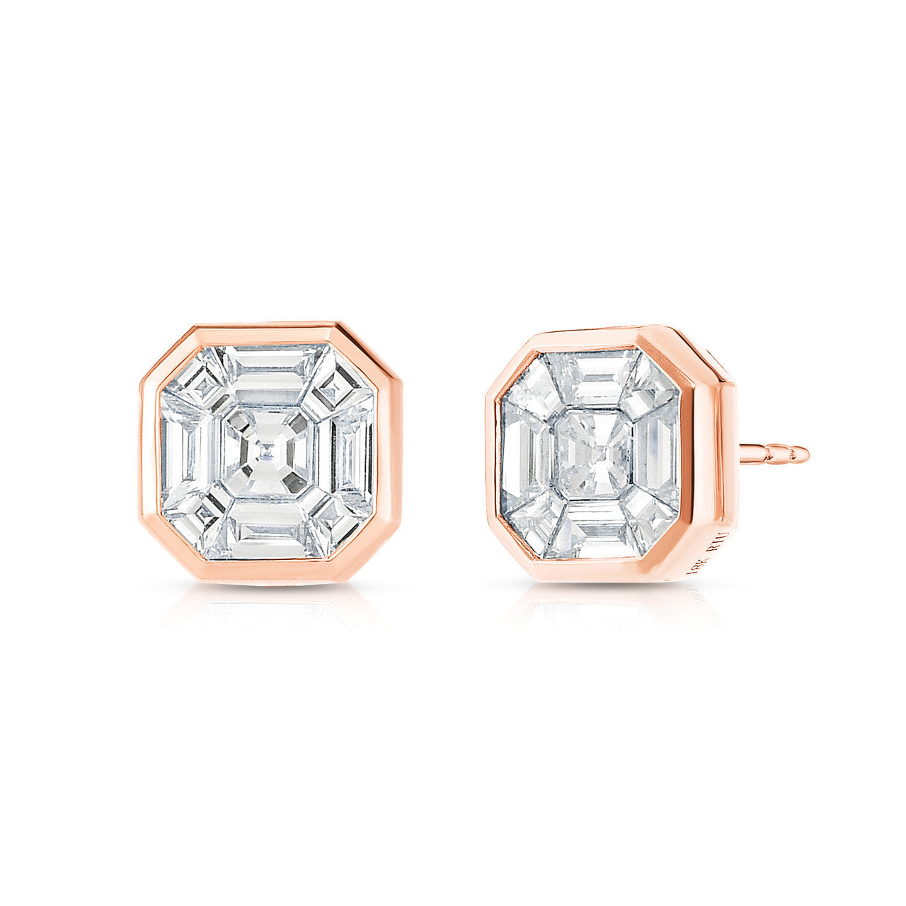 Asscher Diamond Illusion Studs, 14k rose gold - URBAETIS Fine Jewelry