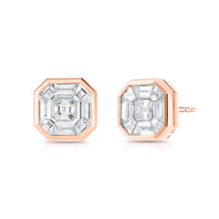 Asscher Diamond Illusion Studs, 14k rose gold - URBAETIS Fine Jewelry