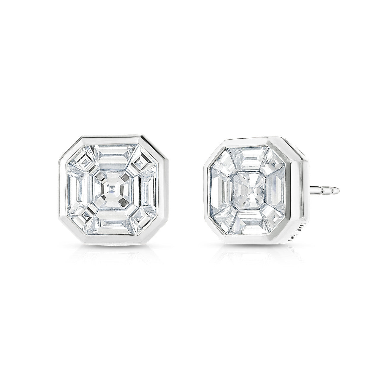 Asscher Diamond Illusion Studs, 14k white gold - URBAETIS Fine Jewelry