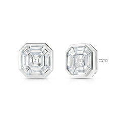 Asscher Diamond Illusion Studs, 14k white gold - URBAETIS Fine Jewelry