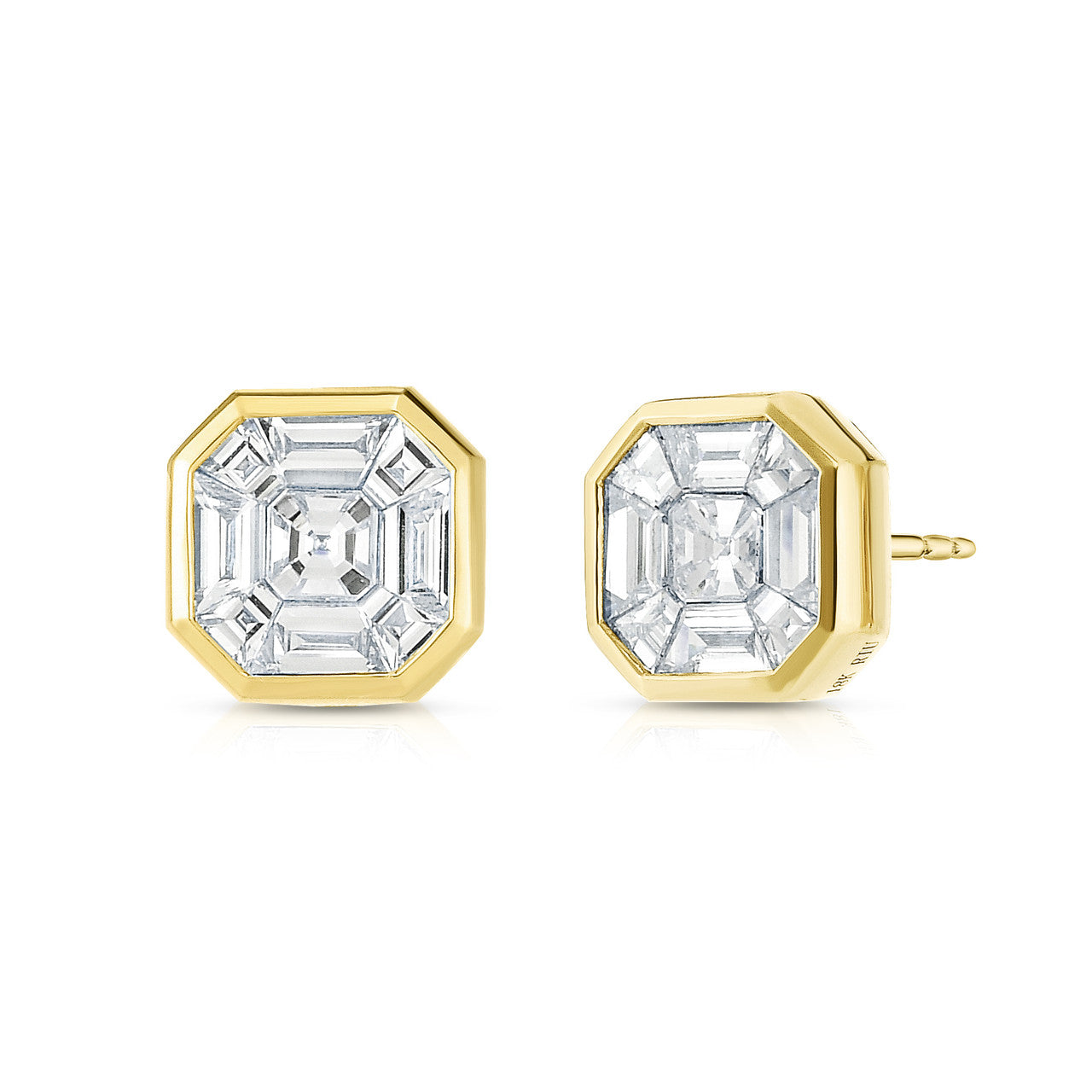 Asscher Diamond Illusion Studs, 14k yellow gold - URBAETIS Fine Jewelry