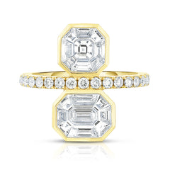 Asscher and Emerald Diamond Illusion Statement Ring, 14k yellow gold - URBAETIS Fine Jewelry