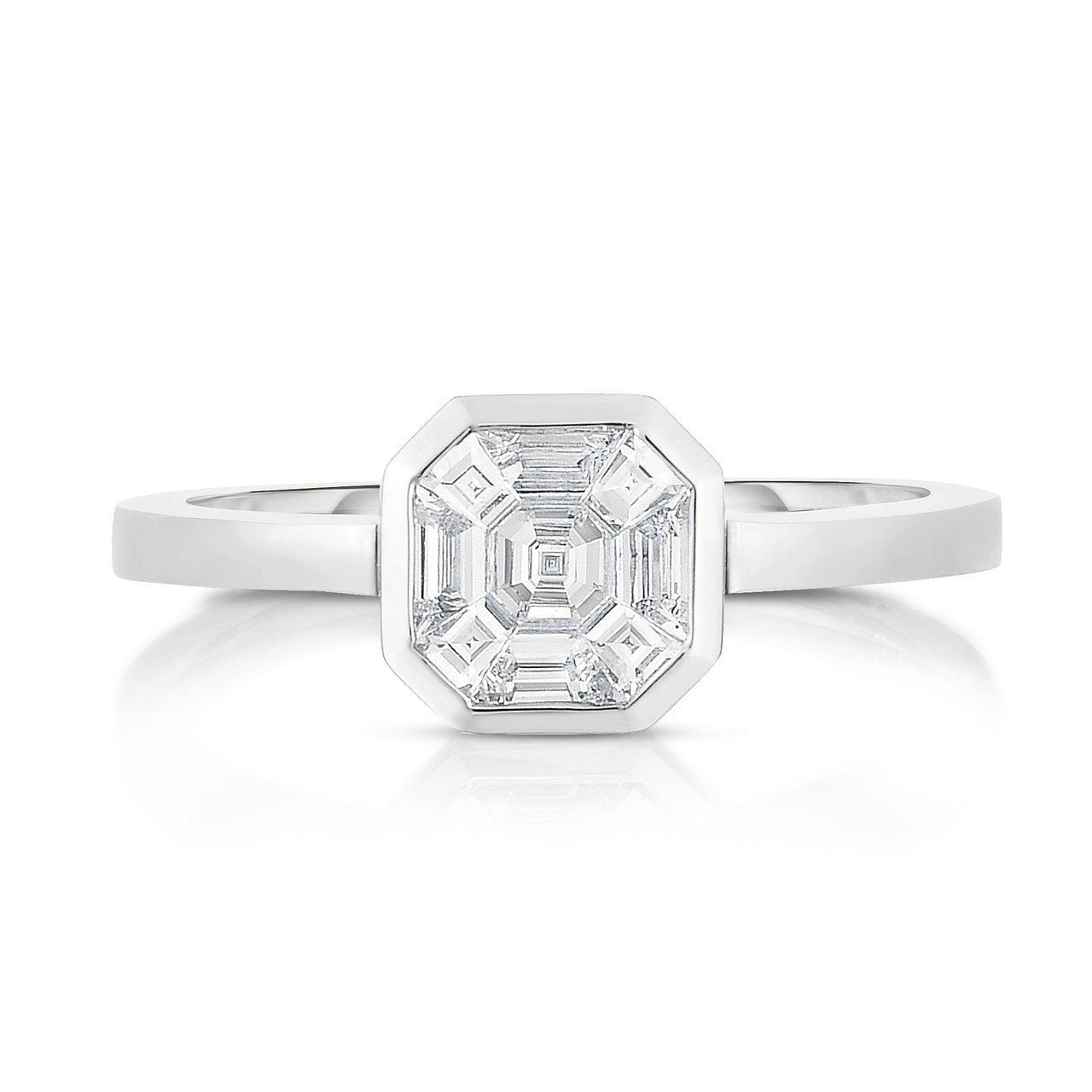 Asscher Diamond Illusion Bezel Set Ring, 14k white gold - URBAETIS Fine Jewelry
