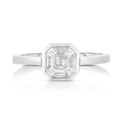 Asscher Diamond Illusion Bezel Set Ring, 14k white gold - URBAETIS Fine Jewelry