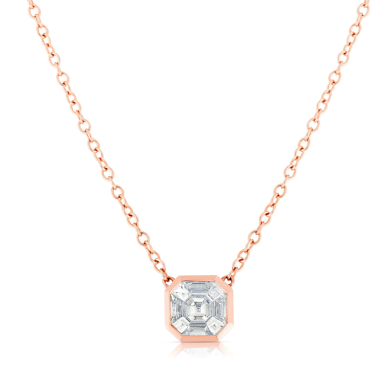 Asscher Diamond Illusion Necklace, 14k rose gold  - URBAETIS Fine Jewelry