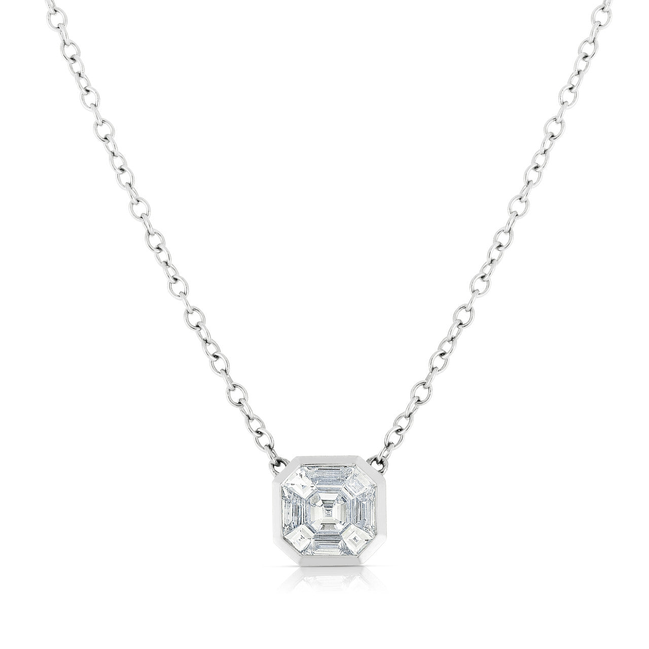 Asscher Diamond Illusion Necklace, 14k white gold  - URBAETIS Fine Jewelry