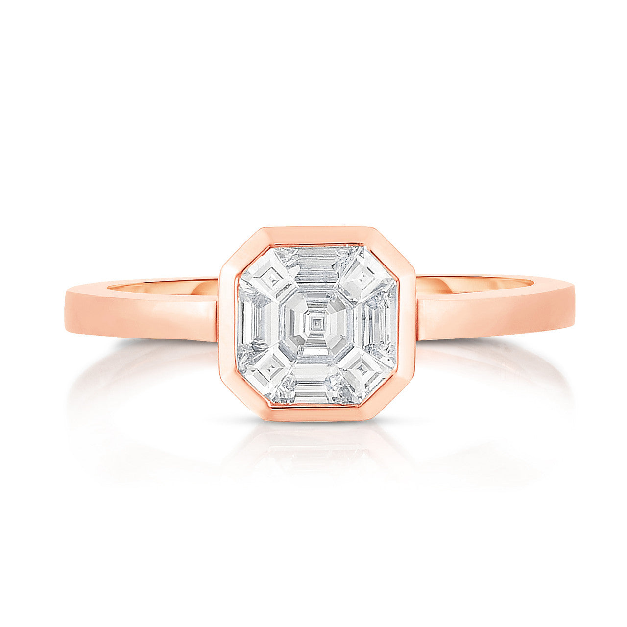 Asscher Diamond Illusion Bezel Set Ring, 14k rose  gold - URBAETIS Fine Jewelry