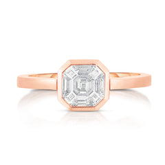 Asscher Diamond Illusion Bezel Set Ring, 14k rose  gold - URBAETIS Fine Jewelry