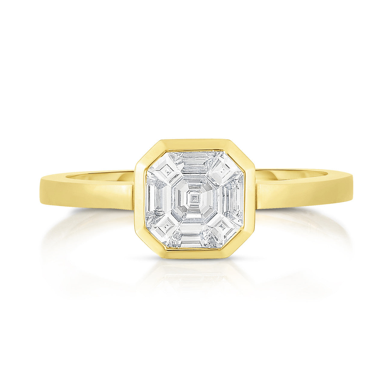 Asscher Diamond Illusion Bezel Set Ring, 14k yellow gold - URBAETIS Fine Jewelry
