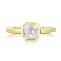 Asscher Diamond Illusion Bezel Set Ring, 14k yellow gold - URBAETIS Fine Jewelry