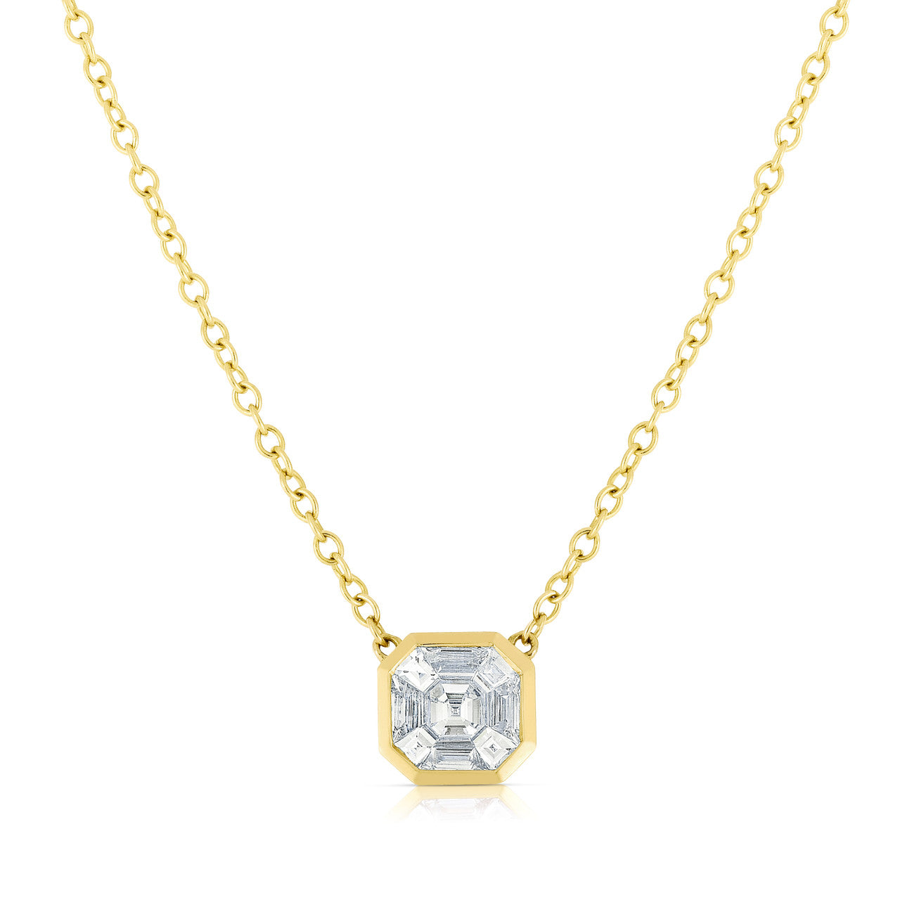 Asscher Diamond Illusion Necklace, 14k yellow gold - URBAETIS Fine Jewelry