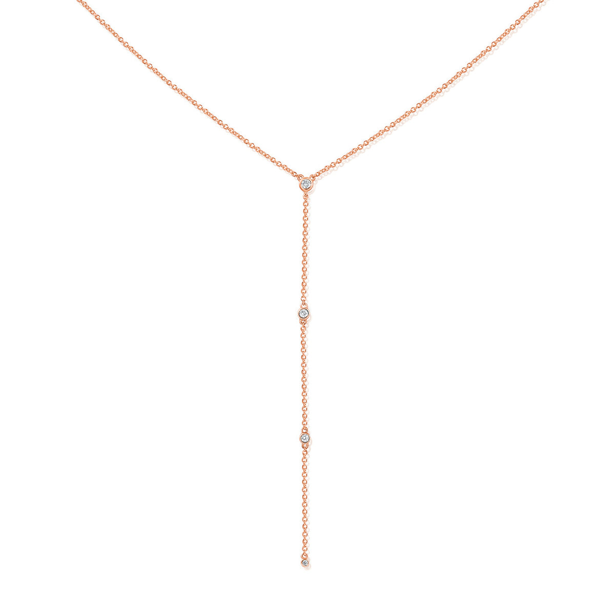 14k rose gold diamonds by the yard lariat necklace