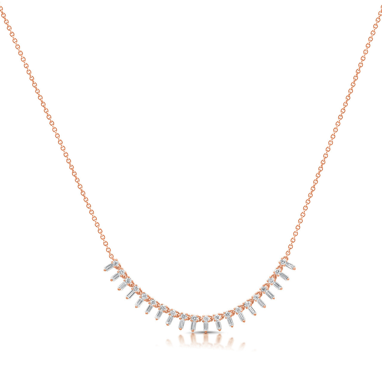 Baguette and Round Diamond Necklace, 14K Rose Gold- URBAEATIS Fine Jewelry