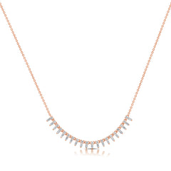Baguette and Round Diamond Necklace, 14K Rose Gold- URBAEATIS Fine Jewelry