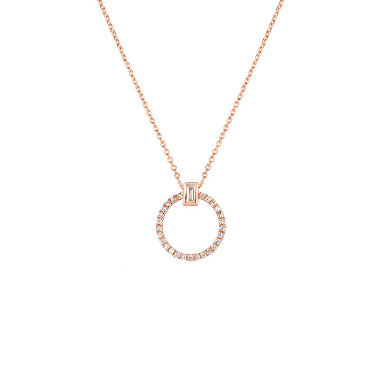 Baguette Diamond Circle Necklace, 14k rose gold - Urbaetis Fine Jewelry