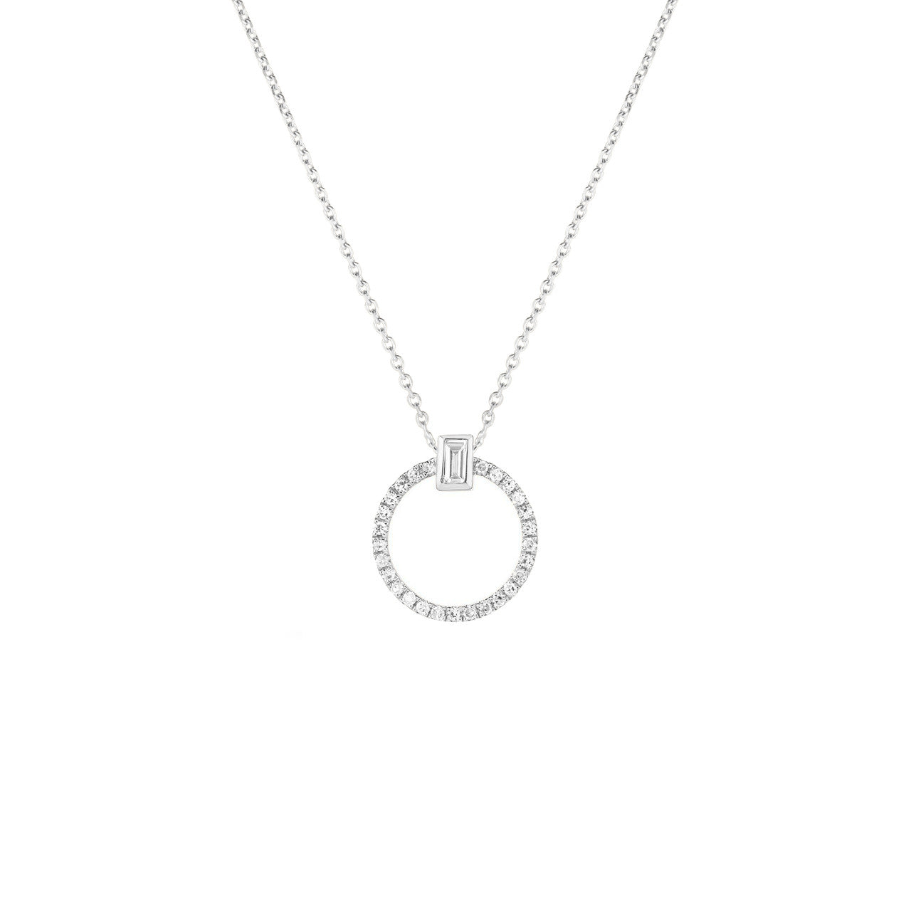 Baguette Diamond Circle Necklace, 14k white gold - Urbaetis Fine Jewelry