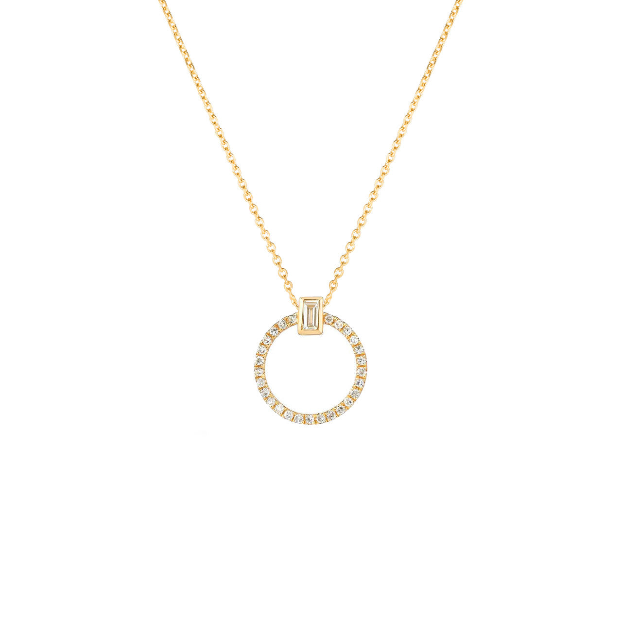 Baguette Diamond Circle Necklace, 14k yellow gold - Urbaetis Fine Jewelry
