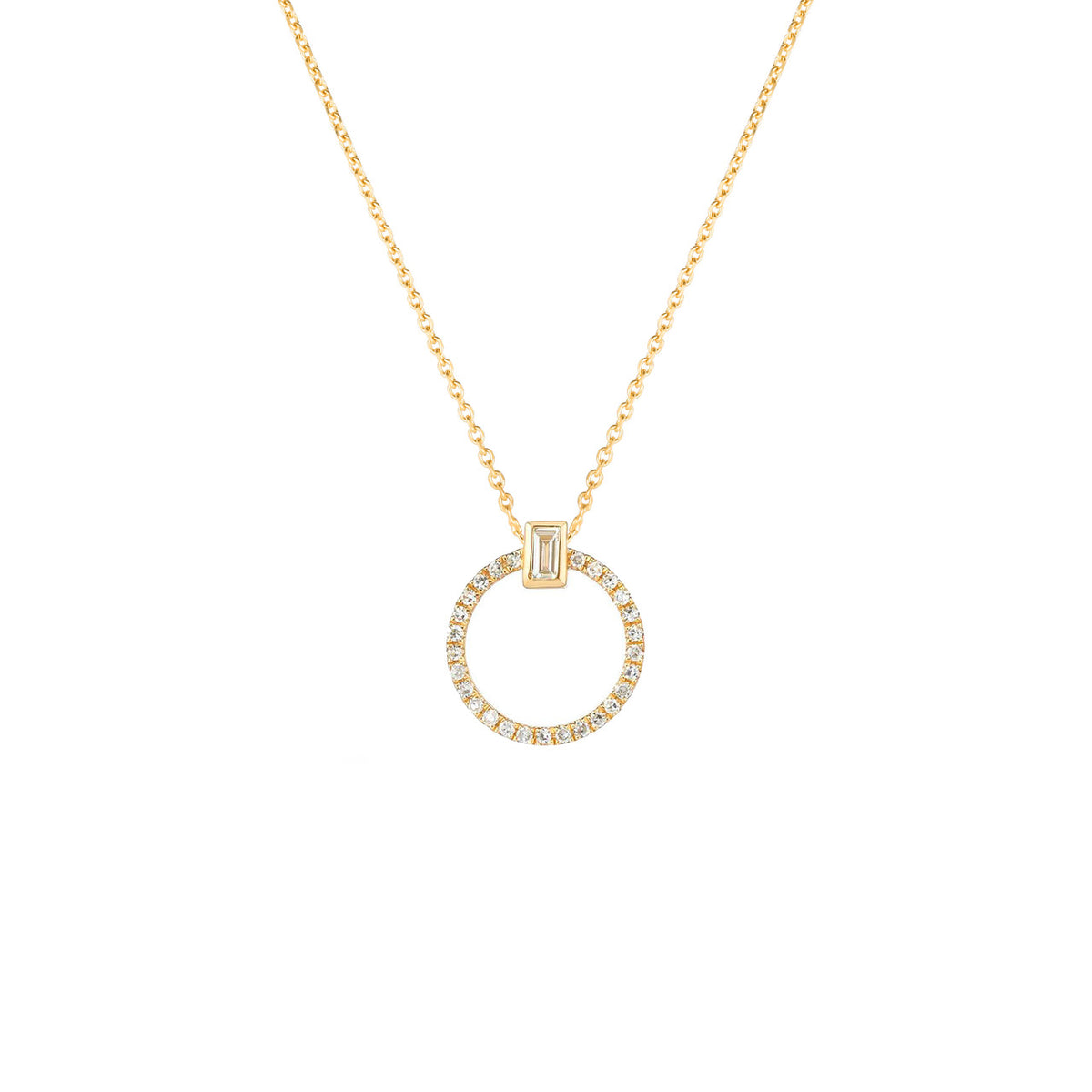 Baguette Diamond Circle Necklace, 14k yellow gold - Urbaetis Fine Jewelry