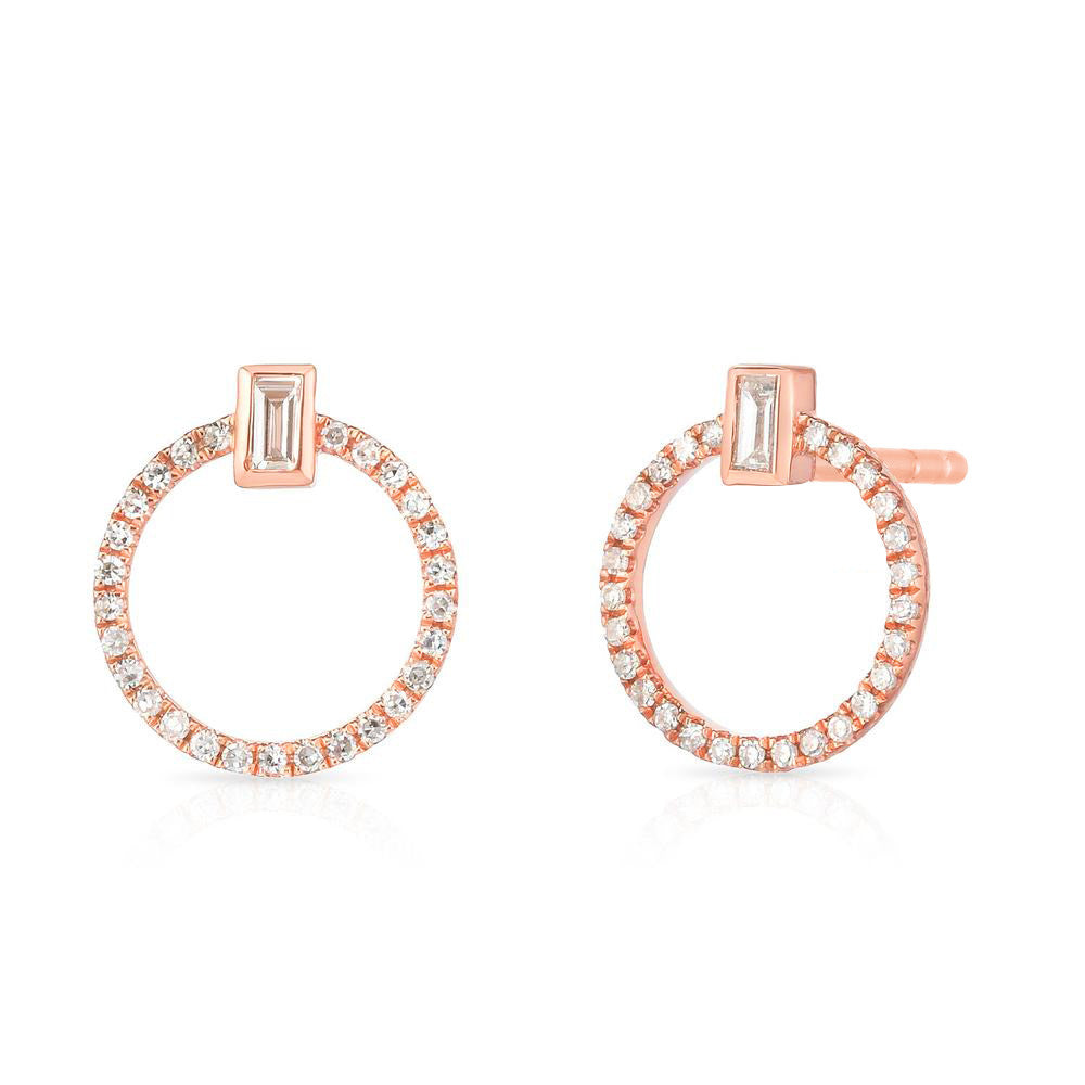 Baguette Diamond and Circle Stud, 14k rose gold - Urbaetis Fine Jewelry