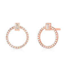 Baguette Diamond and Circle Stud, 14k rose gold - Urbaetis Fine Jewelry