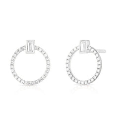 Baguette Diamond and Circle Stud, 14k white gold - Urbaetis Fine Jewelry
