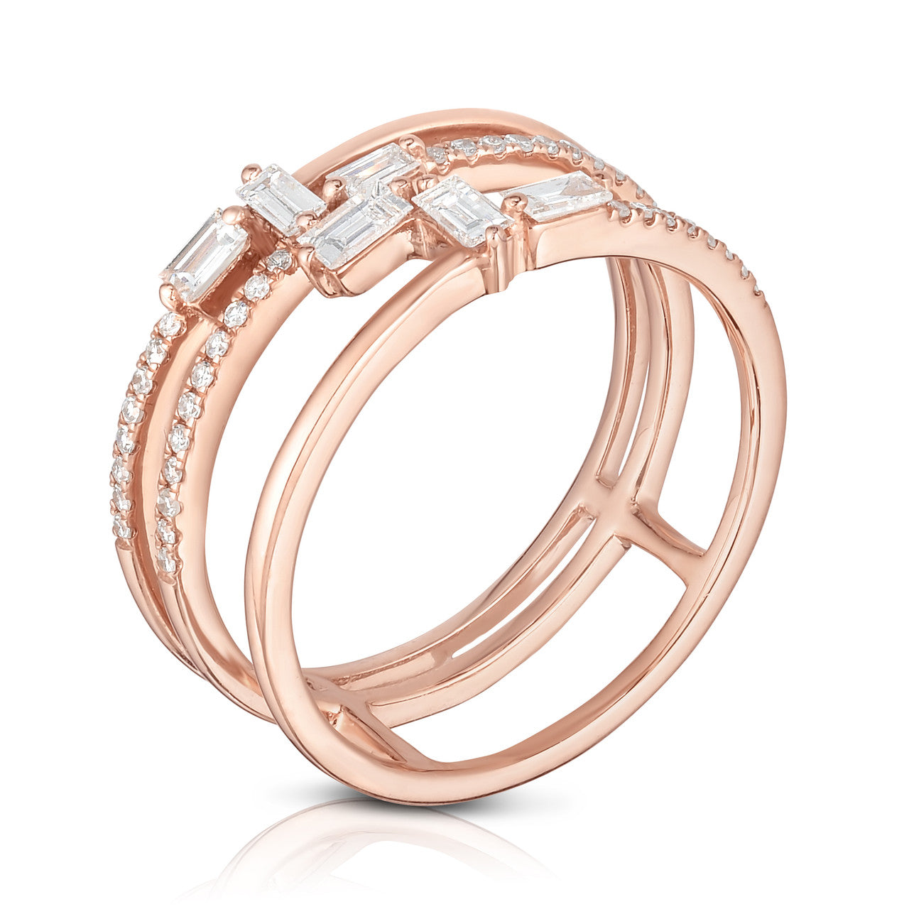 Baguette Waterfall Ring, 14k rose gold,  0.37 carats, URBAETIS Fine Jewelry